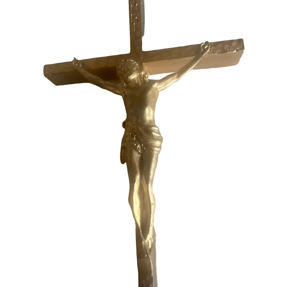 Unbranded Crucifix Wall Cross Gold Jesus Christ Hammered Metal Religious Decor